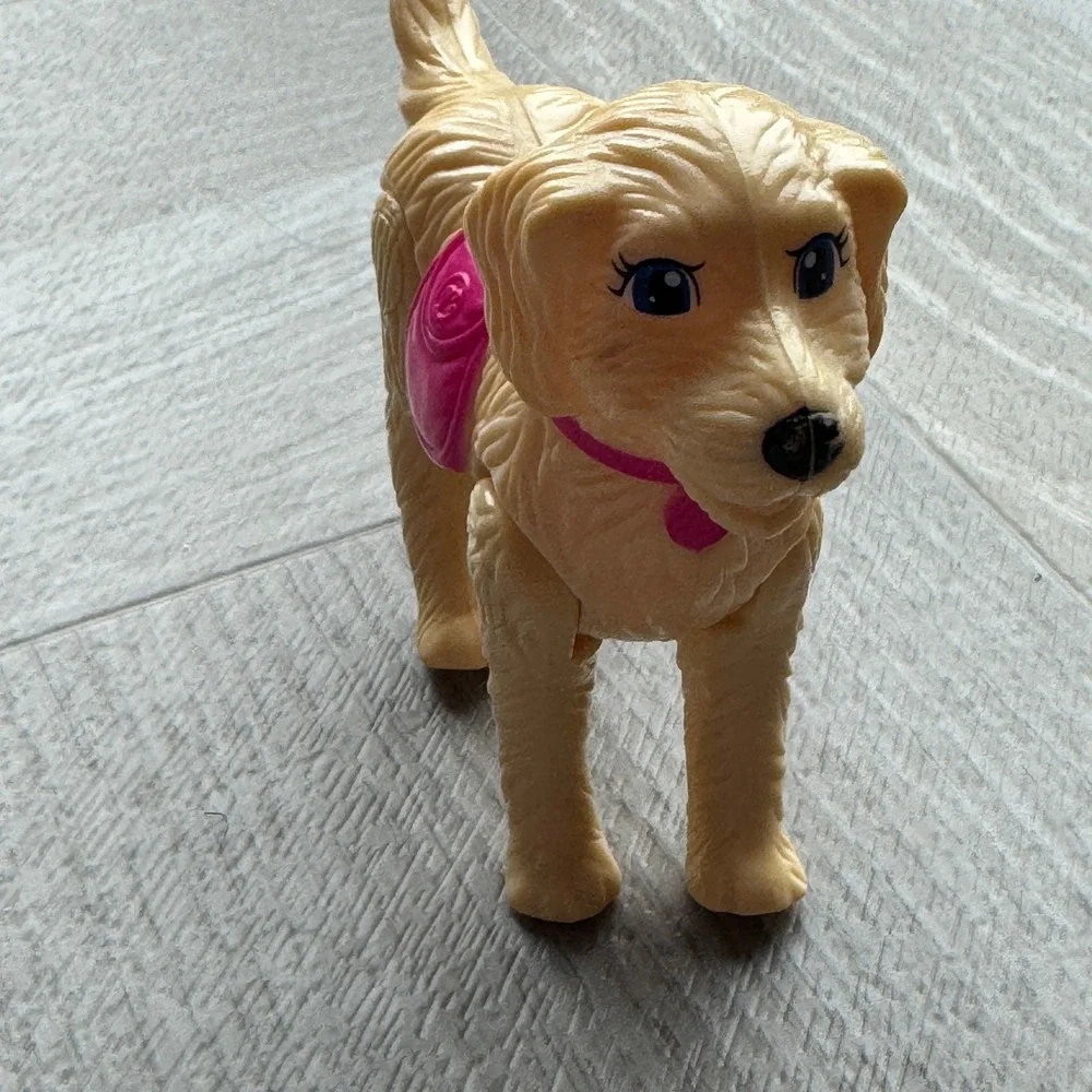Barbie Golden Retriever Dog Figure Pink Collar Saddle Articulated Tan Puppy‎ Toy